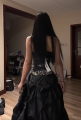 Black strapless fitted waist slim-fitting long ball gown with tulip skirt, elegant ball gown R8073