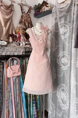 Light pink halter-neck fitted A-line short prom dress R7468