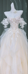 Apricot flower one-shoulder slim waist A-line wedding dress R5833