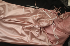 Light pink halter-neck, fitted waist, sexy long satin ball gown R6789