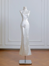 White cheongsam, fitted waist, slim hips, sexy long ball gown R8214