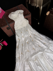 White strapless fitted long ball gown R7028