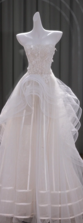 White Strapless Sequined Fitted Waist Bridal Dress R5795