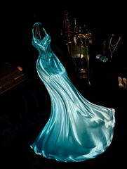 Lake blue halter neck rhinestone fitted waist elegant fairy long ball gown R6910