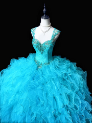 Light blue halter-neck fitted long ball gown with a flared skirt R8694