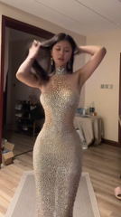Light silver halter-neck sleeveless fitted waist bodycon sexy long ball gown R7550