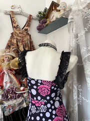 Retro print halter-neck fitted polka dot midi ball gown R7817