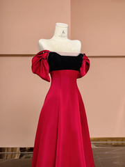 Red off-the-shoulder fitted A-line long ball gown R8416