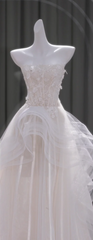 White Strapless Sequined Fitted Waist Bridal Dress R5795