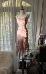 Light pink halter-neck fitted waist slim-fitting irregular hem midi ball gown R7706