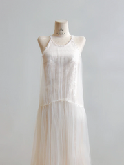 Sexy long white halter-neck ball gown R8187