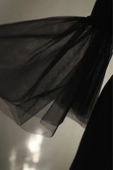 Black V-neck long-sleeved elegant slim-fitting long ball gown R6712