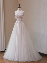 White Strapless Lace Waist Slim A-Line Long Dress Bridal Gown R5718