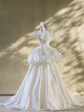 White strapless satin waist puffy design skirt long dress bridal gown R5759