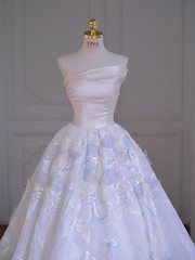 White tube top waist light blue puffy skirt long dress bridal dress R5854