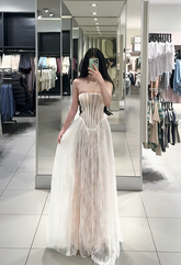 White strapless fitted waist sexy lace long ball gown R7899