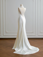 White halter-neck, fitted waist, backless, sexy bodycon long ball gown R8188
