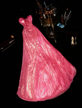 Pink strapless fitted waist elegant fairy long ball gown R6912