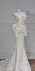 Apricot Strapless Fitted-Waist Prom Dress with 3D Flowers and a Hip-Hugging Long Silhouette R6514