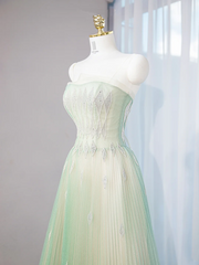 Light green strapless fitted long ball gown R9000