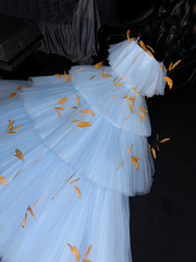 Light blue long ball gown with tulle skirt, perfect for a wedding R8730
