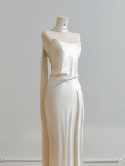 Champagne-colored strapless satin long sexy ball gown R8189