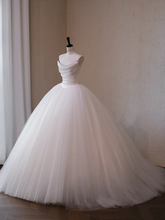 White Strapless Satin Pleated Waist Slim Fit Puffy Skirt Long Dress Bridal Gown R5720
