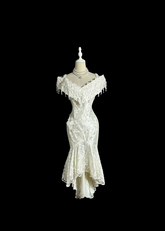White V-neck lace fitted elegant ball gown R6634