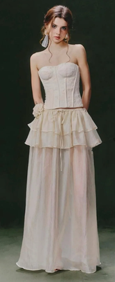 White tube top waist slim fishbone top sexy long skirt homecoming dress R4915