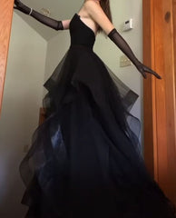 Black Prom Dress, Tulle Evening Dress S2205