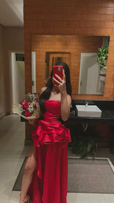 Red Long Evening Dress Sleeveless Sexy Formal Dress S7034