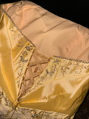 Gold strapless cinched waist ball gown R6966
