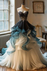 Vintage A-line sweetheart neckline tulle sequin long prom dress, formal evening dress S7134