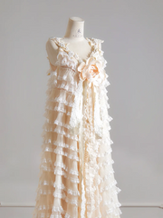 Light apricot halter-neck cake skirt long ball gown R8140