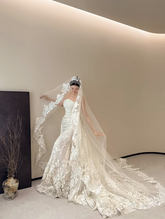 White strapless lace waist slim sexy fishtail long dress bridal gown R6028