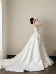 White strapless, waist-cinched, full-skirted floor-length prom gown R7953