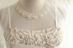White halter-neck, fitted waist, pleated long ball gown R6806