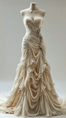 Vintage Mermaid Sweetheart Chiffon Ruffles Long Wedding Dress S7068