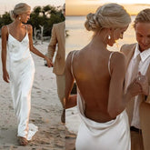 Column Spaghetti Straps V Neck Sleeveless Wedding Dress Formal Women's Dresses S6965