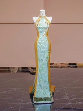 Light blue and yellow spliced cheongsam sexy long ball gown R8335