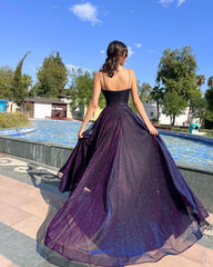Elegant Spaghetti Straps A-line Tulle Long Prom Dresses S7148