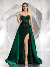 Dark green strapless fitted long ball gown R8883