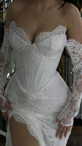 Sexy Lace Long Wedding Dresses Mermaid Bridal Gown S7167