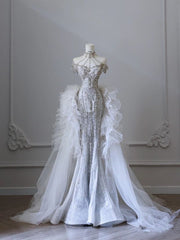 Elegant Mermaid Sweetheart Tulle Lace Long Wedding Dresses S7258