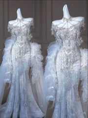 Elegant Mermaid Sweetheart Tulle Lace Long Wedding Dresses S7258