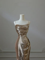 Golden formal dress Sexy Gold Mermaid Long Evening Dresses Prom Gown S6954