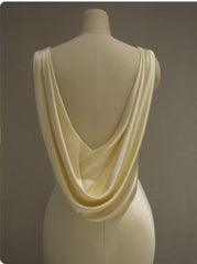Pastel Yellow Satin Backless Mermaid Long Prom Dress S7065