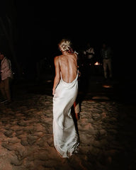 Column Spaghetti Straps V Neck Sleeveless Wedding Dress Formal Women's Dresses S6965