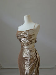 Golden formal dress Sexy Gold Mermaid Long Evening Dresses Prom Gown S6954