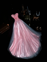 Pink strapless rhinestone high-waisted elegant fairy long ball gown R6926